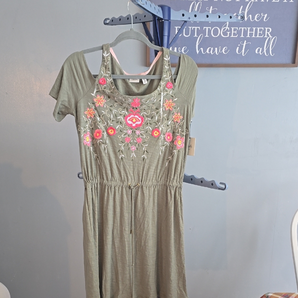 Rafaella Olive Dress with Floral Embroidery
